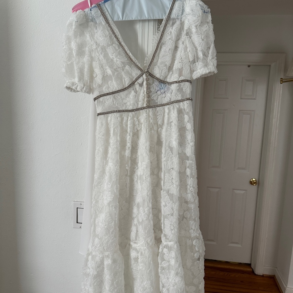 Self Portrait Embellished Ribbon Lace Midi-Dress